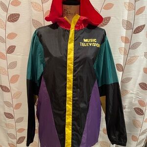 Y2K MTV Color Block Windbreaker Size Medium Hooded Jacket